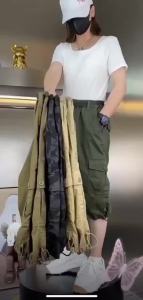 <Plus Size> 5XL Men Loose Casual Elastic Waist Capri Pants Oversize Outdoor Cargo Shorts㏇X0419