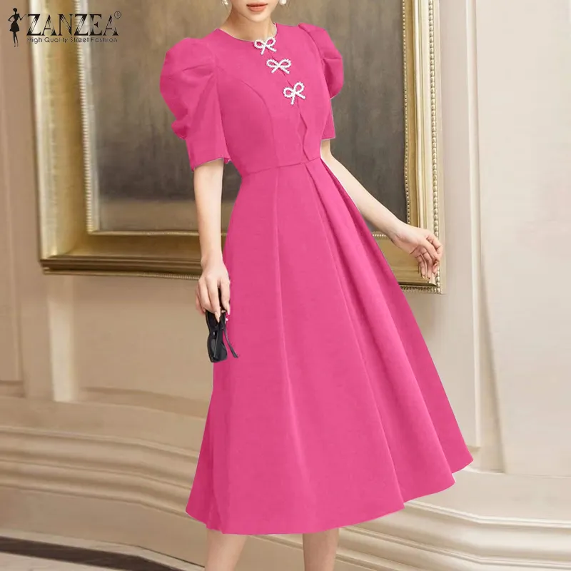 Fancystyle ZANZEA Korean Style Women Elegant A-Line Party Prom Dresses  Bowknot Bubble Sleeve Dress #0428 | Lazada PH