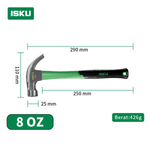 ISKU Palu Kambing Claw Hammer Martil Cungkil Paku Gagang Fiber Perkakas Palu 8-16 Oz Magnetik