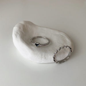 Sty⚡ 2 pcs Cincin Zirkon Hitam / Cincin Cinta / Cincin Premium Kepribadian Mode