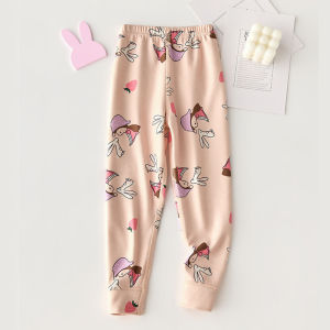 Autumn and Winter Childrens Wool Silk Ankle-Tied Warm Trousers Small and Medium Boys Girls Cartoon Single Long Johns Home Wear Pajama Pants
