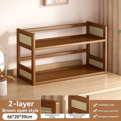 Wooden Desktop Storage Shelf Rack Bamboo Rack Stand Storage Shelves Racks Organizer with Drawer