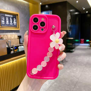 IPH 7 8 Plus SE 2020 X Xs Max 11 12 13 14 15 16 Plus Pro Max silicon soft cute solid flower chain case