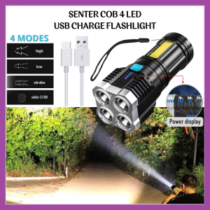 FR GALLERY - Senter 4 LED Super Terang COB Light 4 Mode Senter LED Jarak Jauh Lampu Penerangan Camping Piknik Haiking Swat Police Light Rechagerable