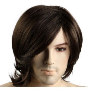 Brown foreign trade European and American new mens wig with long bangs and partial wig