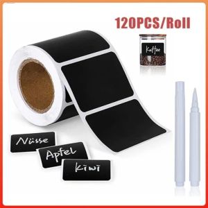 120Pcs/ Roll Labels Stickers with Pen Waterproof Blackboard Label Pantry Storage Stickers for Jars