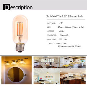 E27 LED Filament Bulb 4W 6W T45 Vintage Edison LED Bulbs 220V 2700K Wam White Dimmable Light Bulb for Home Decorative Lighting