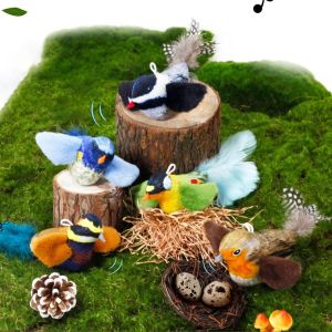GBDSVD Interactive Chirping Bird Cat Toy PVC/Feather/Cloth Simulation Simulation Chirping Bird Toys Pet Interactive Sounding Plush Bird Lifelike Cat Teasing Stick Relieve Anxiety