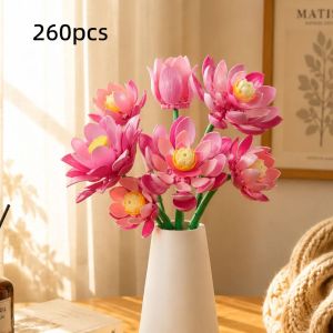260-piece pink lotus flower building block set a simulated lotus flower assembly kit a realistic plant model a home/office decoration a special gift for plant lovers and a creative gift for your best friend or partner.