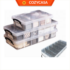 【COZYCASA】Transparent Compartment Storage Box With Lid/Underbed Large Capacity Organizer with wheels