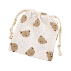 Cute Bear Pattern String Diaper Stacker Cotton Baby Diaper Bag Candy Pouch Nappy Organizer Container Baby Accessory Bag