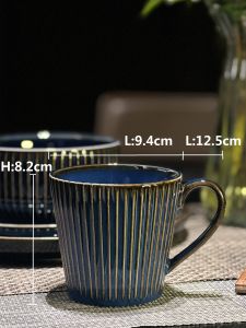 Gaoma collection 🐎🔥น้ำเงิน เงาเข้ม ถ้วยเซรามิค ถ้วยซุป ถ้วยชามแก้ว ชุดจานชาม ของตกแต่งบ้าน