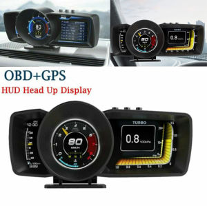 A600 Display Car HUD Multi-Function Dashboard Head Up Display OBD2+GPS Smart Speedometer Auto Gauge RPM Alarm System speedometer tachometer oil/coolant temperature Turbo Boost