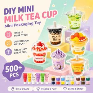 Mini Milk Tea Cup DIY Craft Kit Bubble Tea Dessert Toy Set Resin Clay Pretend Play Kids