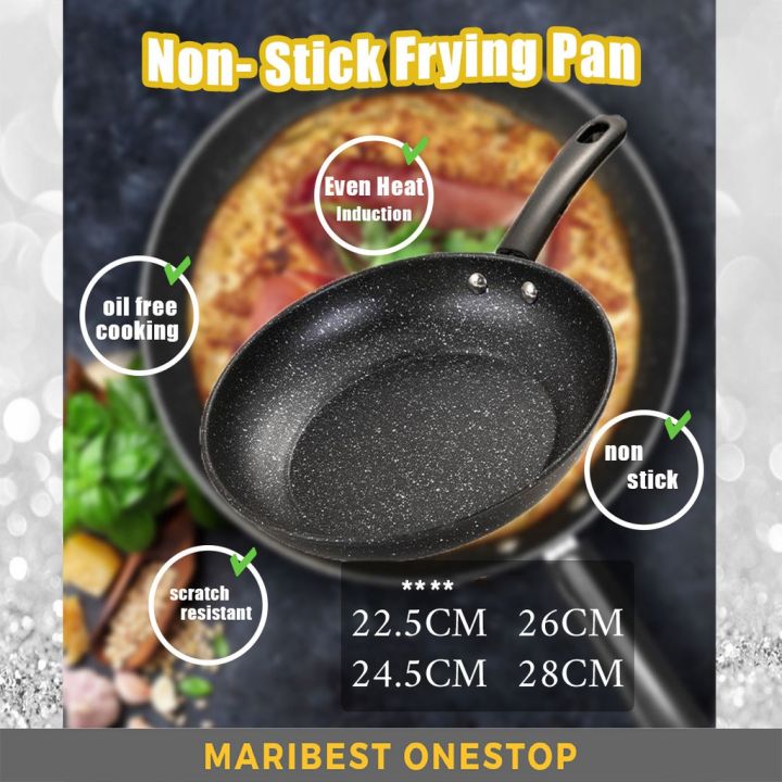 22.5cm 24cm 26Ccm 28cm Non-Stick Frying Pan Black Durable Scratch Resistant Superior Heat Induction Oil Free Cooking