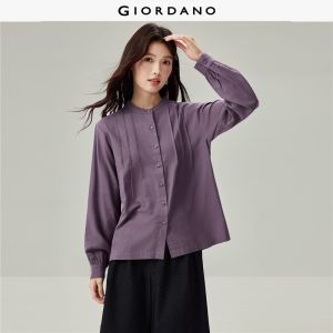 GIORDANO Women Shirts Pintuck Detail Loose Shirts Round Neck Long Sleeve Fashionable Casual Shirts 05346874