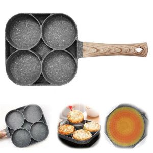 Chảo Chống Dính 4 Ô Chảo Chiên Rán Trứng Chống Dính Tay Cầm Bằng Gỗ Chống Nóng Tiện Dụng Cho Nhà Bếp
