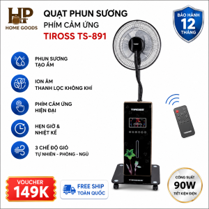 Quạt Phun Sương Tiross TS891 Ion Âm Điều Khiển Từ Xa Cảm Ứng 90W Hẹn Giờ Tạo Ẩm