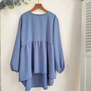 Meysha Blouse Peplum Lengan Kerut Panjang Crinkle Airflow Premium Motif Polos Size XL LD