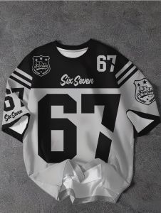[Local Stock] VCC Summer Number Digital 3D Printed T-Shirt for Kids Sports Style Top Patchwork Short Sleeve Sports Football Jersey Y2k Loose Tops