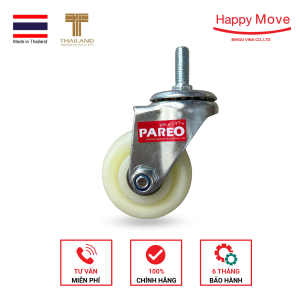 Bánh xe đẩy NylonBánh xe nhựa PP trắng ty ren M12 bánh - 75mm - 100mm -Pareo
