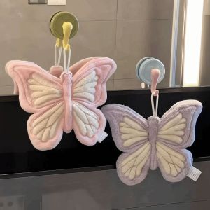 Q-1151 STORE Butterfly Shape Hand Towel Quick Drying Coral Fleece Washcloth Cartoon Hanging Style Toilet Handkerchief