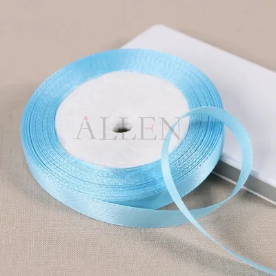 Allen Mall- Light blue Satin Ribbon Multi-size x Continuous 25 Yards for Bows Bouquet Gift Wrapping Wedding Decorations Etc.
