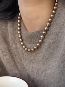 Merad Mocha Golden Brown Coffee Pearl French Necklace High-End Light Luxury Sweater Chain