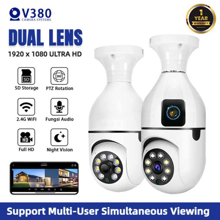 CCTV V380 Pro Dual Lens CCTV Lampu WiFi Full HD 360 PTZ Full View ...