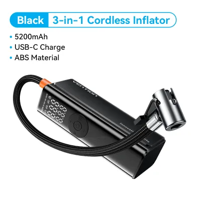 Vention Tire Inflator for Car Portable 150PSI Electric Wireless air compressor for Motorcycle Bike Road Bike 3 in 1 Car Air Pump with Light & Powerbank 5200mAh