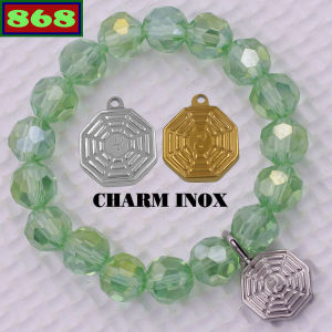 Vòng chuỗi đeo tay pha lê xanh lá 10 ly charm bát quái inox vòng chuỗi phong thủy