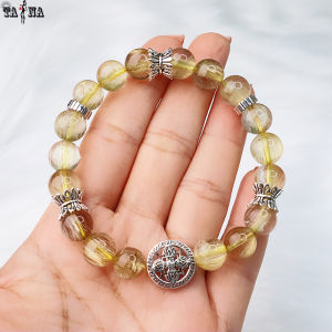 [XẢ KHO GIẢM SÂU] Vòng đá thạch anh tóc vàng 9mm 6A VIP mix charm bạc 925 cao cấp