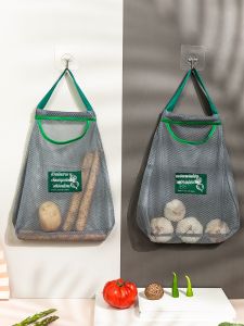 ถุงตาข่ายเก็บผักและผลไม้ติดผนัง กระเป๋าเก็บหัวหอมกลวง
