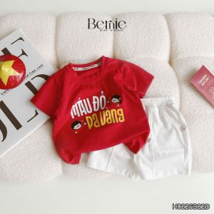 Set bộ cộc tay bé trai áo thun họa tiết lá cờ Việt nam kèm quần short 9 đến 28kg BERNIE H0226B22Đ