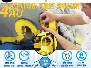 [01 cây] Băng dính giấy che sơn 4Au168 (Màu vàng) bản 24mm – Băng keo 4Au – Không để lại keo – Chịu nhiệt cho sơn ô tô và sơn PU
