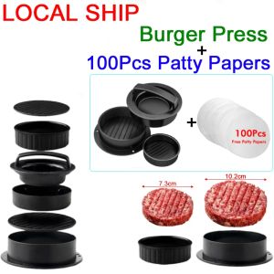 3 In 1 Patty Molds Burger Press Patty Maker Round Shape Non-Stick Chef Cutlets Hamburger Meat Beef Grill Burger Press Patty Maker Mold Bbq Barbecue Grilling Making Tool With 100 Patty Papers Round Non-Stick Meat Beef Grill Burger Press Patty Mold