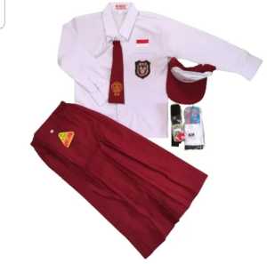 SETELAN SERAGAM SEKOLAH SD MERAH PUTIH ANAK PEREMPUAN BAJU LENGAN PANJANG BONUS TOPI
