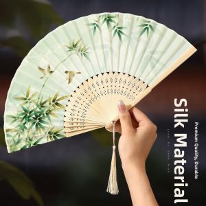 DOWNA Tre Quạt xếp Trung Quốc Nhật Bản Quạt nữ thanh lịch có tua rua Phong cách cổ điển Quạt gấp Thanh lịch Họa tiết hoa Người hâm mộ múa cổ điển Trang trí nhà cửa