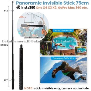 Tongsis Selfie Stick Invisible 68CM Bullet Time for Insta360 GoPro Max 360 Action Camera
