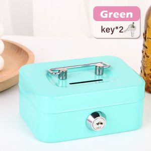 Money Safe Box Mini Metal Cash Box 20cm Portable Money Security Safe Box with Key and Tray Mini Piggy Bank Box Coin Jewelry Security Box