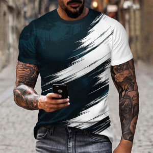 [Local Stock] HBESTY  Mens Contrast Color 3D Print Short Sleeve T-shirt Summer Casual Loose Breathable Comfortable Tee Cool Trendy Street Man Clothes