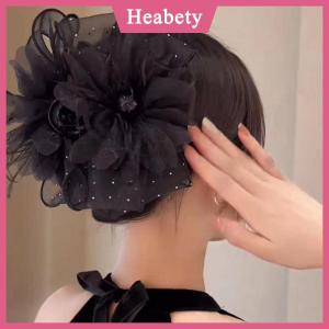Heabety Lưới Ren Màu Đen Lông Ribbon Bow Móng Vuốt Tóc Kẹp Tóc Lớn Ponytail Chủ Tóc Clip Tóc Phụ Kiện Tóc Cho Phụ Nữ