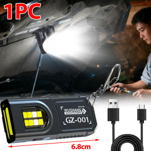 Portable Keychain Flashlight USB Rechargeable LED Flashlight Clip Lights Warning Flashing Lights Outdoor COB Work Light Lamp