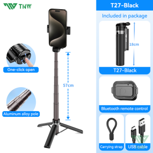 TNW T27 Selfie Stick Mini Extendable Phone Grip Tripod Bluetooth Remote Phone Live Stand For Vlog