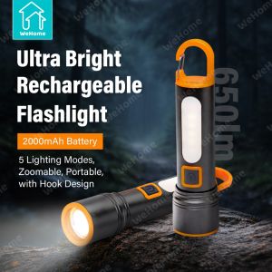 WeHome Flashlight Rechargeable Outdoor Waterproof Super Bright Zoom Camping Light With Hook 2000mAh