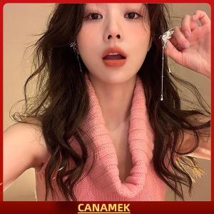 Miễn phí vận chuyển✨ 1 cặp khuyên tai dạng kẹp hình bướm tua rua với đôi cánh thiên thần bằng kim loại lỏng không cần xỏ lỗ thiết kế punk thời thượng trang sức kẹp tai dài cho nữ