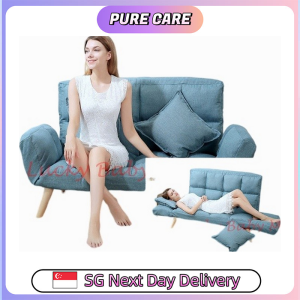 【Pure Care】 D6 Lazy sofa with Leg Tatami Folding Double Lazy Susan Small Bedroom Foldable Sofa Bed (Free 2 Pillows)