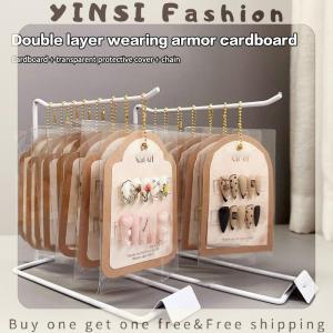 YINSI Fake Nails Display Card With Chain Dust Bag For Press On Nails Jewelry Display Light Luxury Photograph Props Background Paper