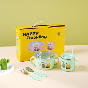 Stainless Steel Lunch Box Set Cup Fork Spoon Bowl Utensil Food Container