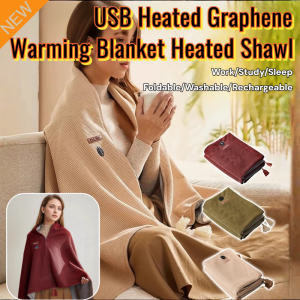 USB Heated Graphene Warming Blanket Heated Shawl Electric Foldable Washable Rechargeable Shawl Warming Cover Blanket For Study Work Sleep